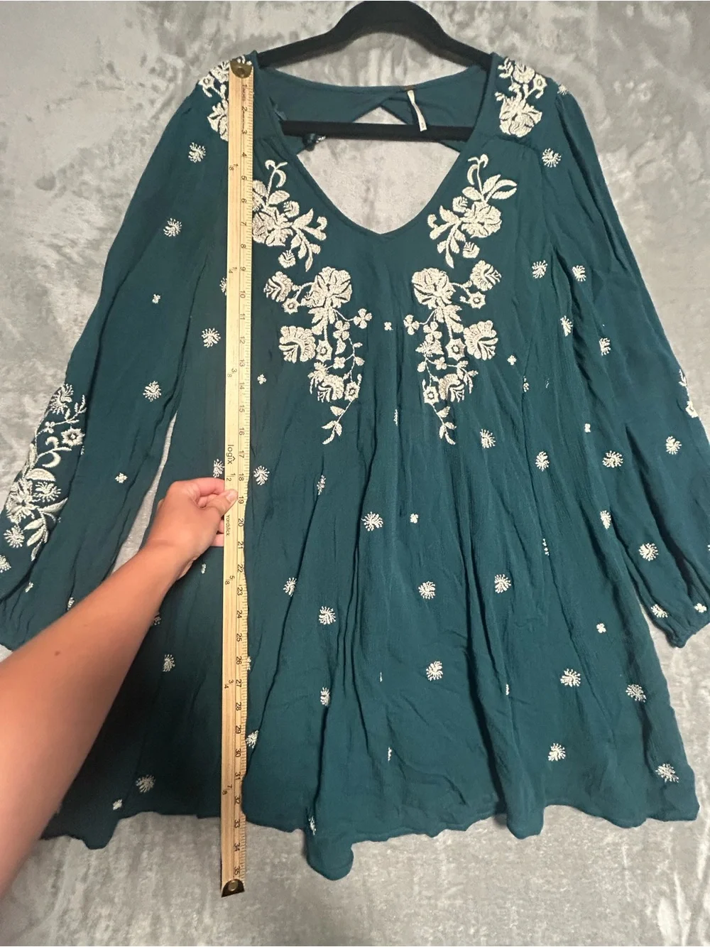 Free People Long Sleeve Embroidered Mini Dress Women’s Medium Teal Blue